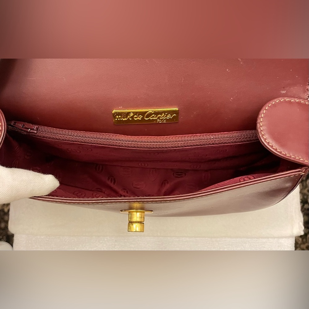 Cartier Authentic Vintage Deep Red Leather Shoulder Bag w/ Adjustable Strap - Picture 7 of 17
